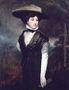Portrait of a lady wearing a feathered hat and holding a fan Reproduction