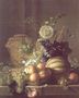 A Still Life of a Melon, Peaches, Figs, Plums, Grapes and Other Fruit on a Marble Ledge Reproduction