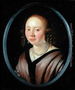 Portrait of a young woman wearing a necklace and earrings Reproduction