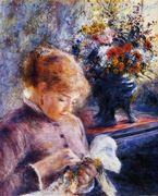 Young Woman Sewing Reproduction