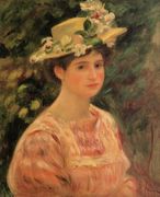 Young Woman Wearing A Hat With Wild Roses Reproduction