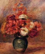 Flowers In A Green Vase Dahlilas And Asters Reproduction