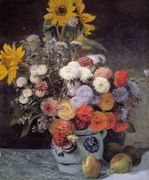 Mixed Flowers In An Earthenware Pot Reproduction