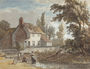 A cottage by a river with figures in the foreground Reproduction