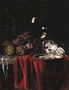 Grapes, a pocketwatch, a roemer, a silver ewer and a plate Reproduction