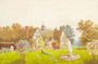 A country house with a peacock and doves on the lawn Reproduction