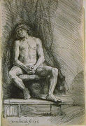 Study from the Nude Man Seated before a Curtain Reproduction